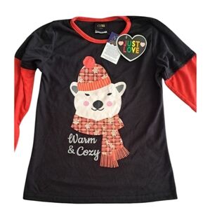 Just Love Black Red Sleeves Warm Cozy White Polar Bear Design Kids Size 5 / 6